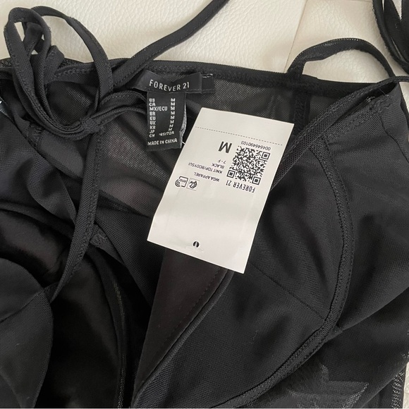 NWT Forever 21 Black Mesh Tie Strap Corset Bodysuit - Picture 3 of 6
